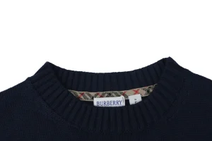 Burberry Equestrian Knight Embroidered Cashmere-Blend Crewneck Sweater Navy Collar