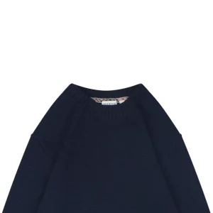 Burberry Equestrian Knight Embroidered Cashmere-Blend Crewneck Sweater Navy