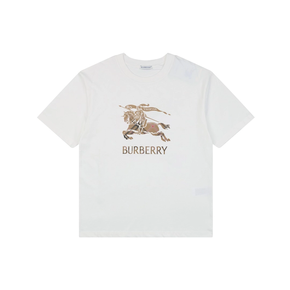 Burberry Gradient Check Equestrian Knight T-Shirt White Front view