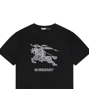 Burberry Large Equestrian Knight Logo Embroidered Washed Cotton T-Shirt Black