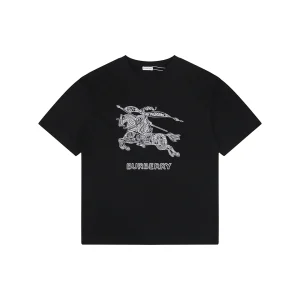 Burberry Large Equestrian Knight Logo Embroidered Washed Cotton T-Shirt Black Front view