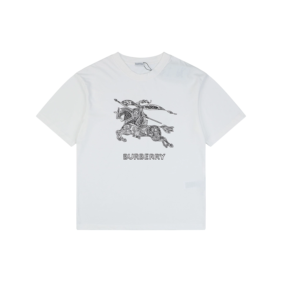 Burberry Large Equestrian Knight Logo Embroidered Washed Cotton T-Shirt White Front view