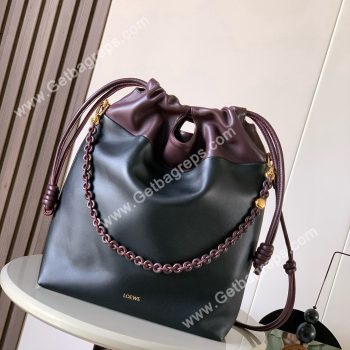 Loewe Flamenco Purse Tote in Mellow Nappa Lambskin Black and Dark Chestnut