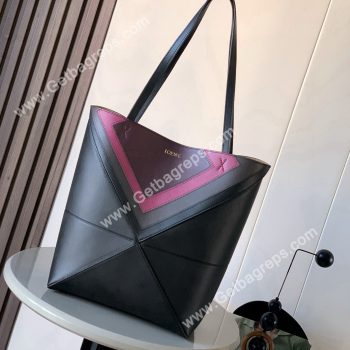 Loewe Medium Puzzle Fold Tote in Shiny Calfskin Black