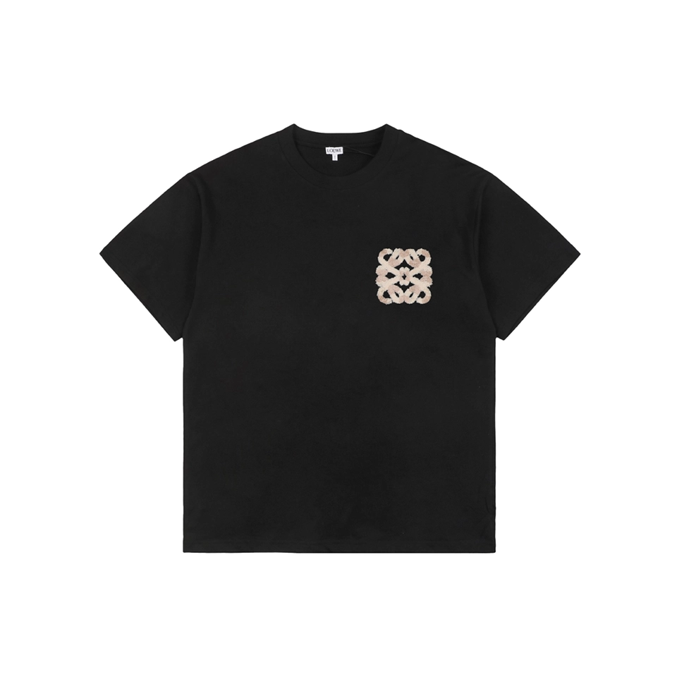 Loewe Plush Anagram Logo Embroidered Cotton T-Shirt Black Front view
