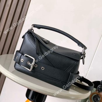 Loewe Small Puzzle Biker Bag in Shiny Calfskin Black