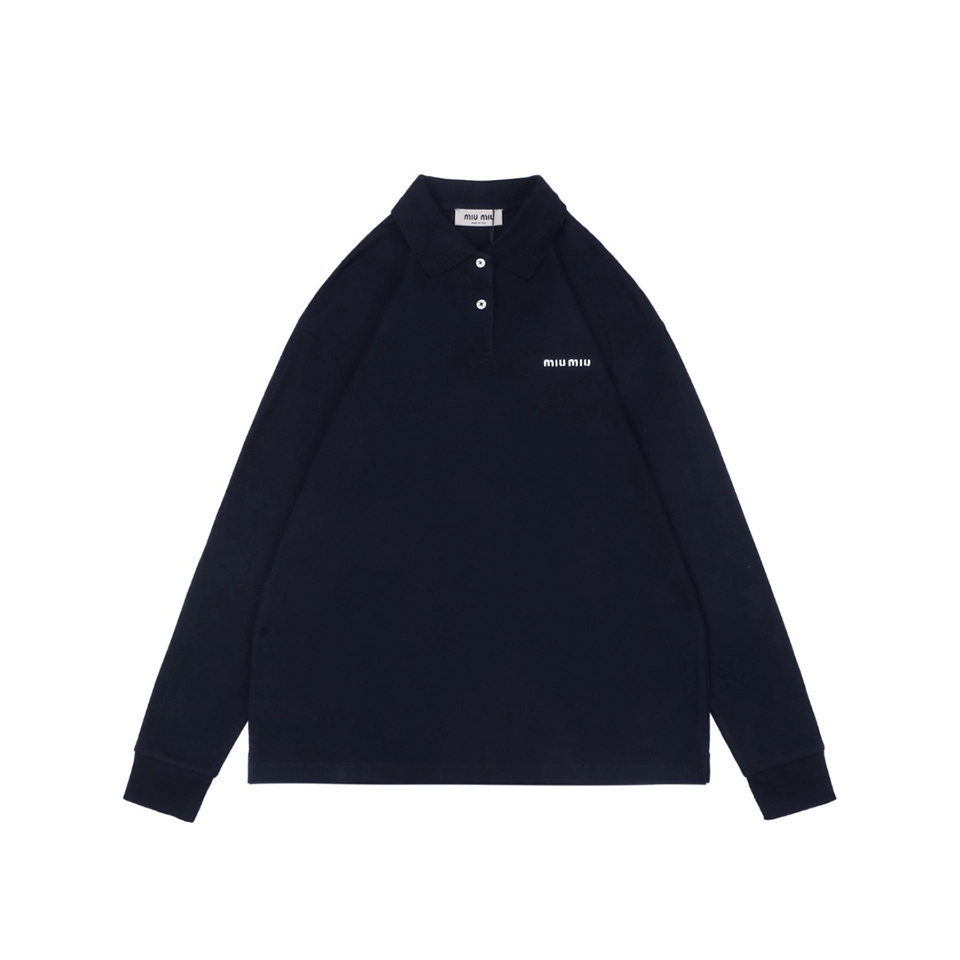 Miu Miu Logo Embroidered Cotton Polo Shirt Front view