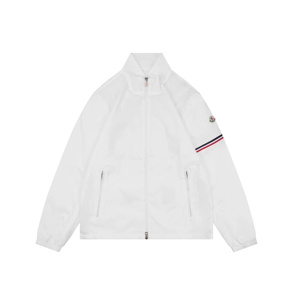 Moncler Logo Patch Nylon Stand Collar Jacket White Front view