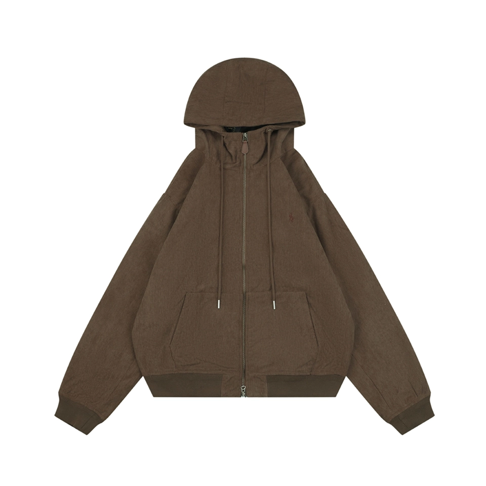 Ralph Lauren Corduroy Embroidered Pony Logo Hooded Jacket Brown Front view