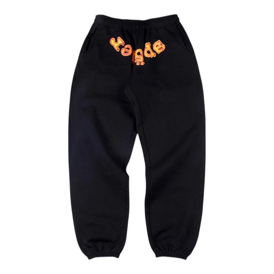 Sp5der Black Flame Logo Sweatpants Front view