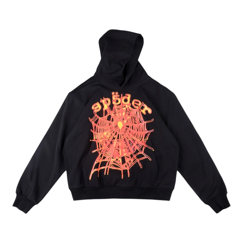 Sp5der Black Flame Web Graphic Hoodie Front view