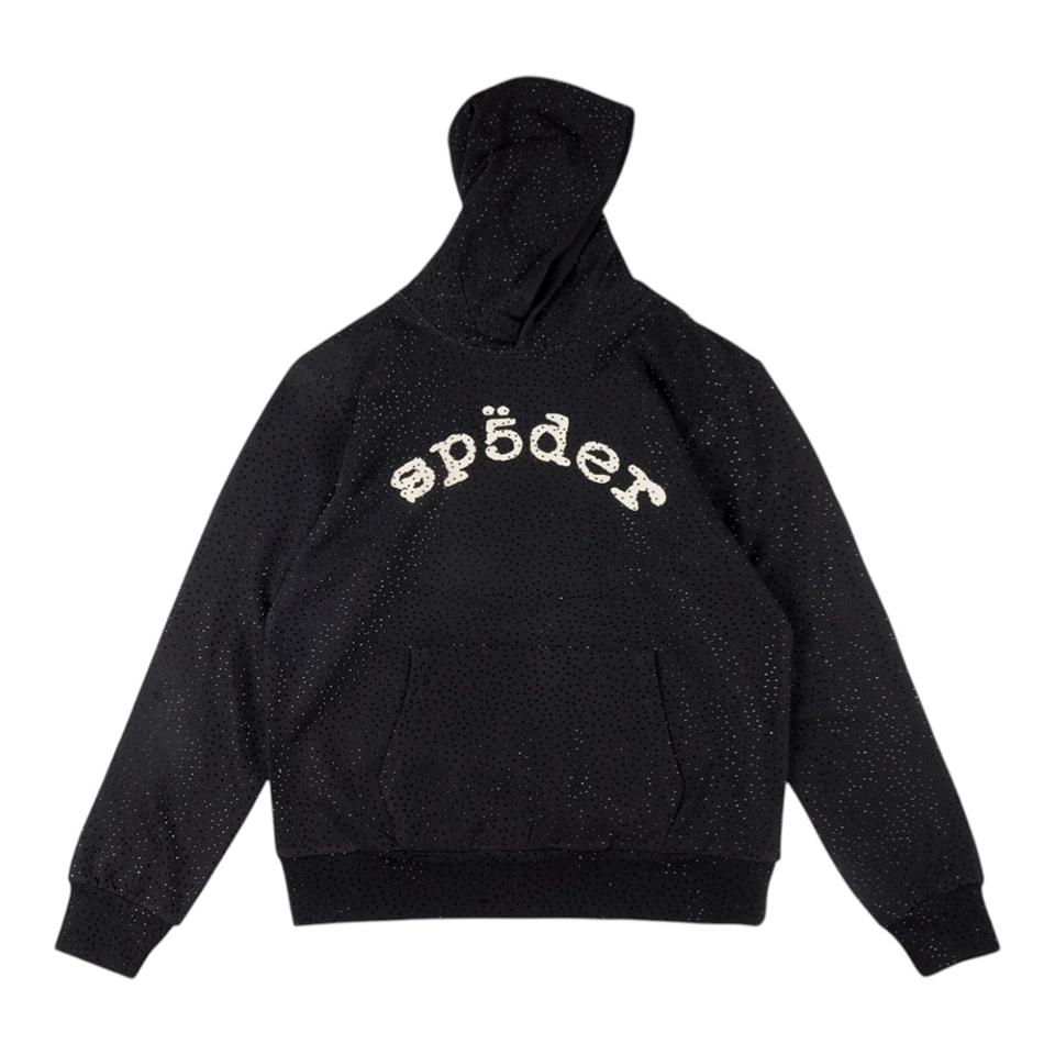 Sp5der Black Mesh Logo Hoodie Front view