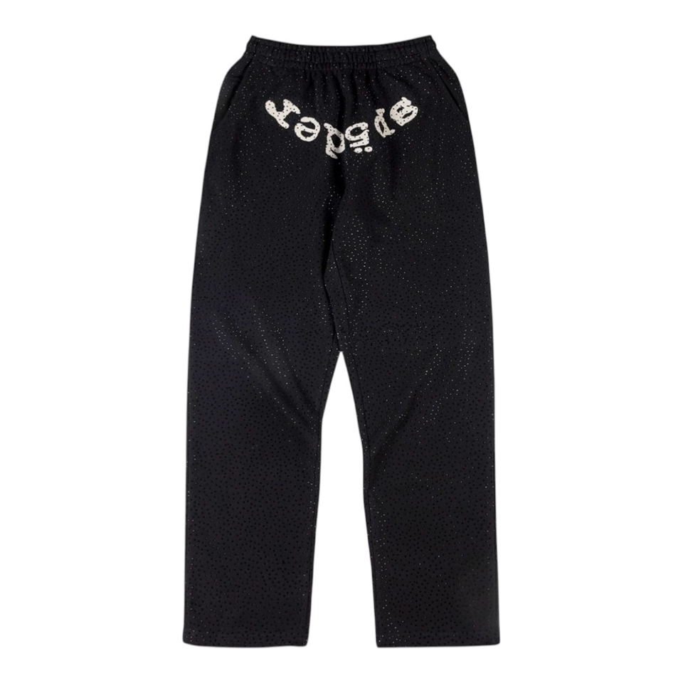Sp5der Black Mesh Logo Track Pants Front view