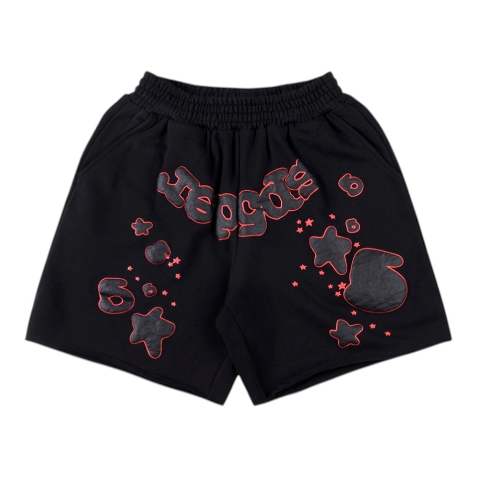 Sp5der Black Red Outline Graphic Sweat Shorts Front view