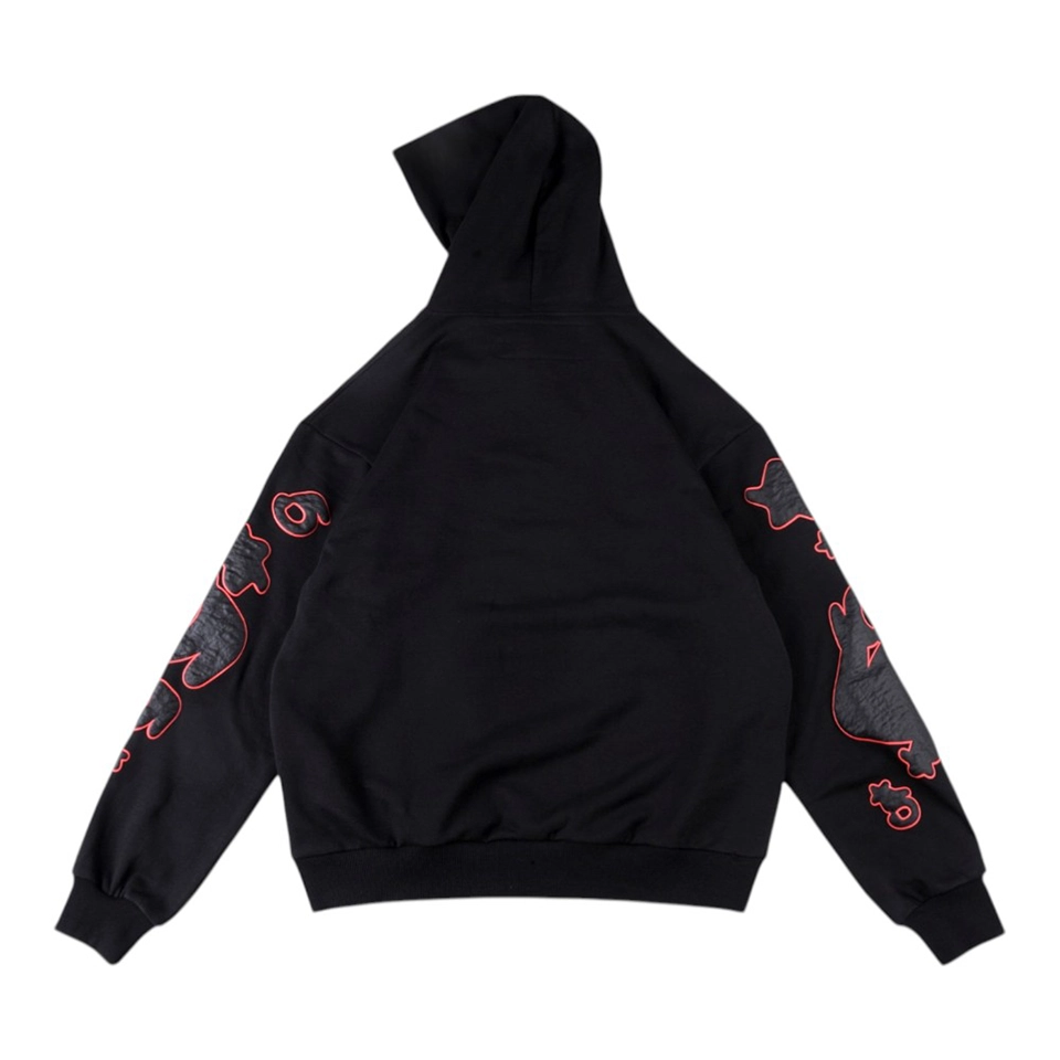 Sp5der Black Red Outline Star Graphic Hoodie Back view
