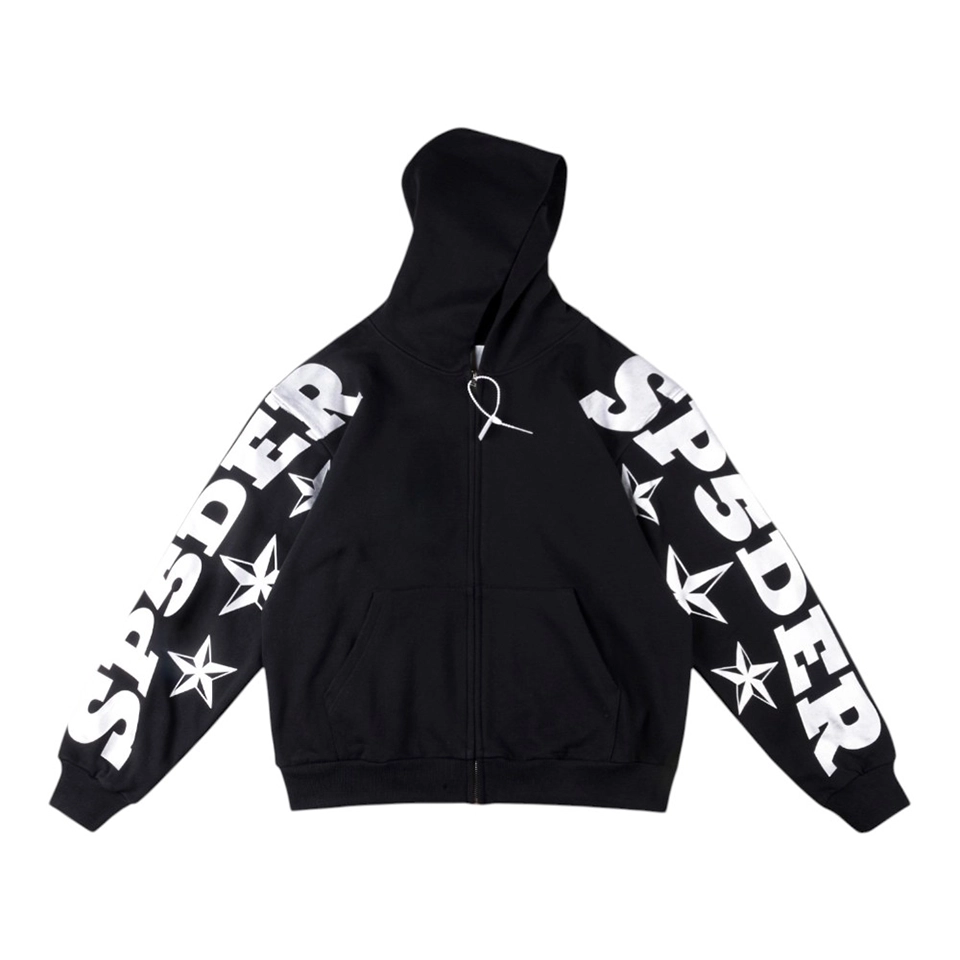 Sp5der Black Sleeve Logo Zip-Up Hoodie Front view