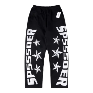 Sp5der Black Star Logo Sweatpants Front view