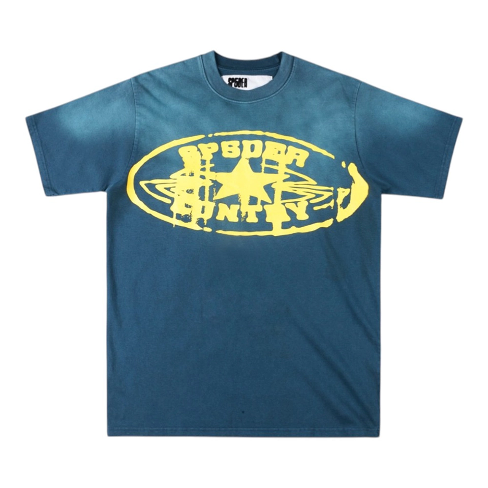 Sp5der Blue Planet Graphic Washed T-Shirt Front view
