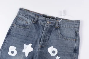 Sp5der Blue White Star Graphic Denim Jeans1