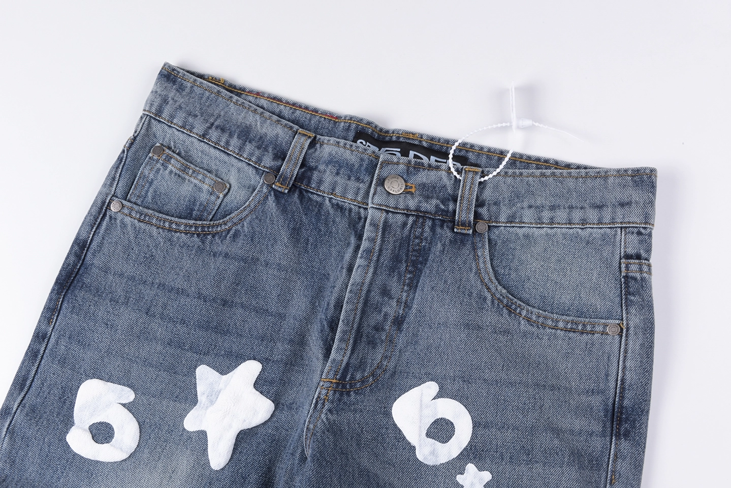 Sp5der Blue White Star Graphic Denim Jeans1
