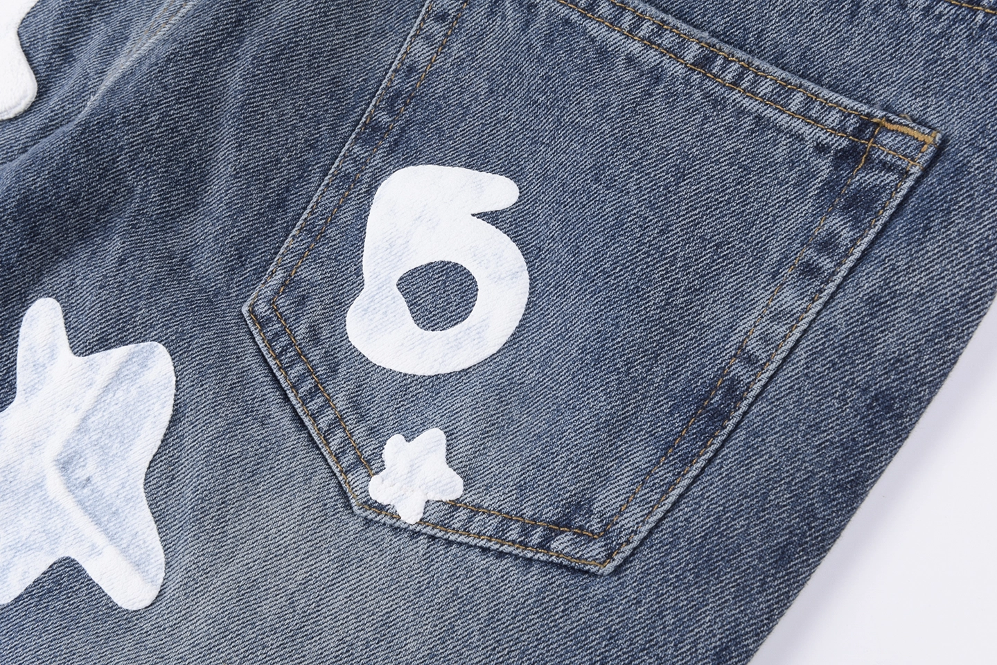 Sp5der Blue White Star Graphic Denim Jeans3