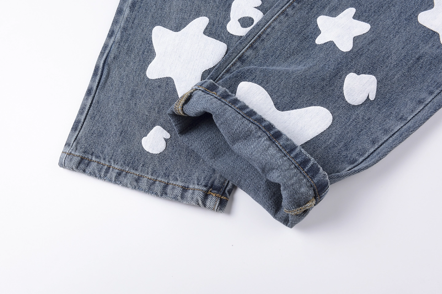 Sp5der Blue White Star Graphic Denim Jeans5
