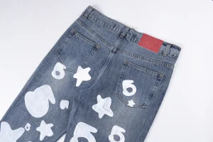 Sp5der Blue White Star Graphic Denim Jeans6