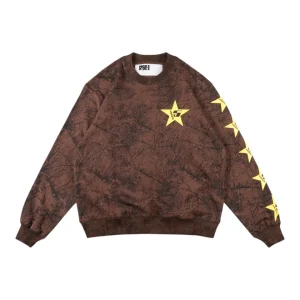 Sp5der Brown Distressed Star “5” Logo Sweatshirt Front view