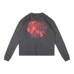 Sp5der Grey Red Spider Web Graphic Shirt Back view