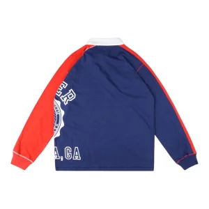 Sp5der Navy Red Panel Graphic Rugby Polo Shirt Back view