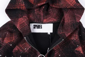 Sp5der Red Black All-Over Print Zip Hoodie10