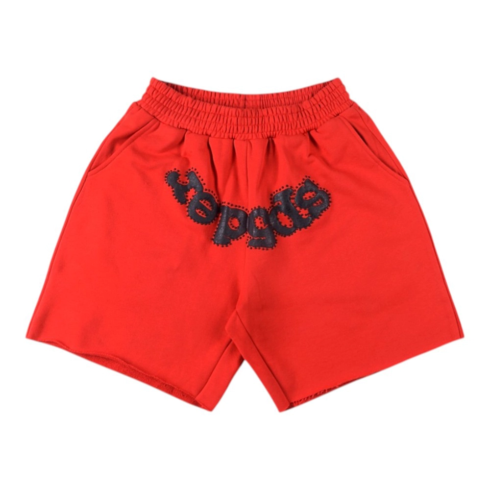 Sp5der Red Embroidered Logo Sweat Shorts Front view