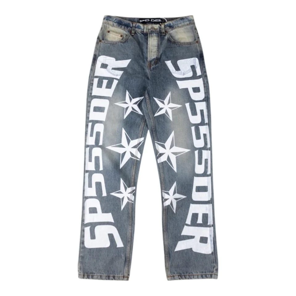 Sp5der Star Graphic Denim Jeans Front view