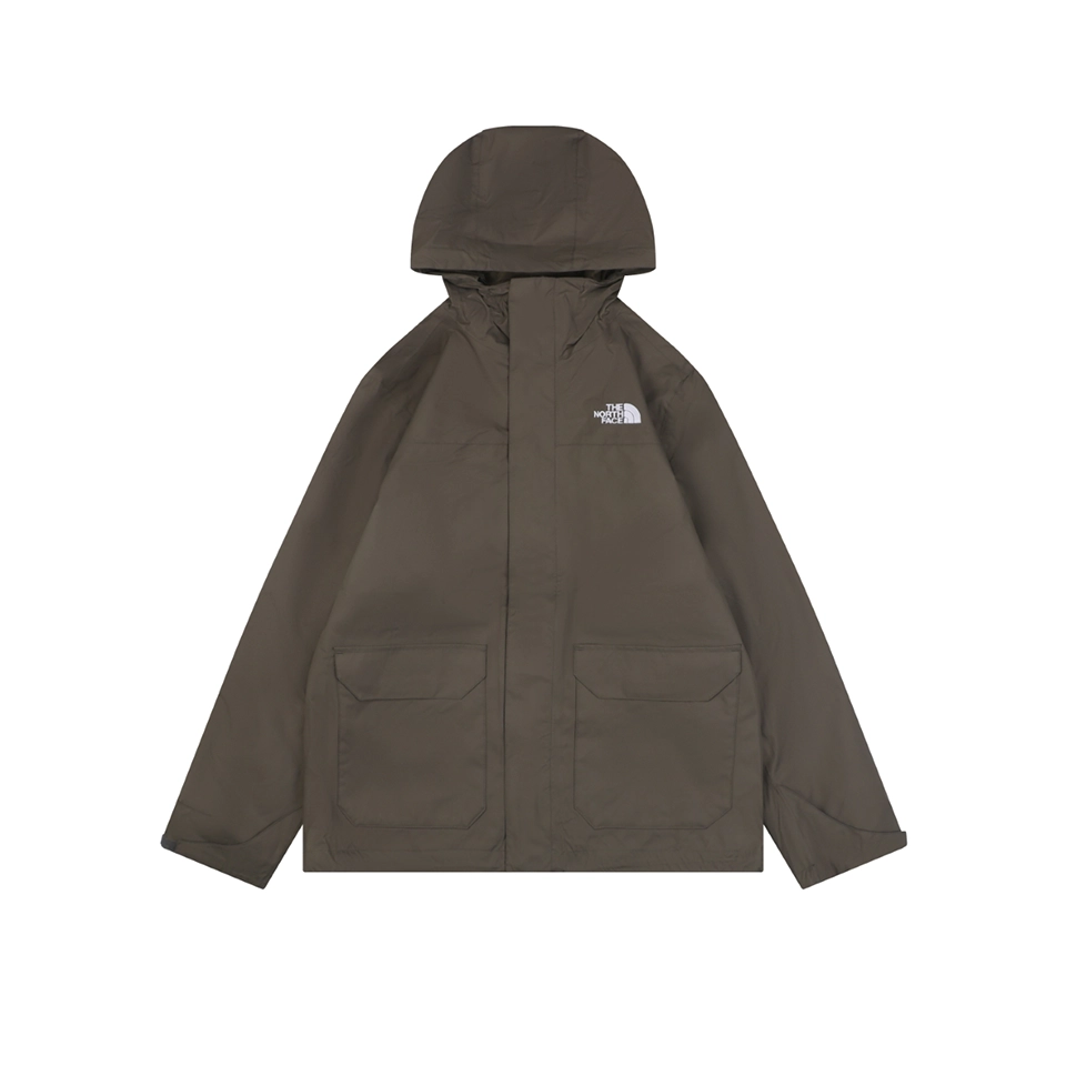 The North Face Dual Pocket Hooded Windbreaker Jacket Brown Front view