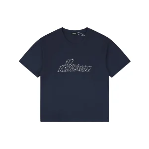 We11done Cross Chain Logo Graphic T-Shirt Navy Front view