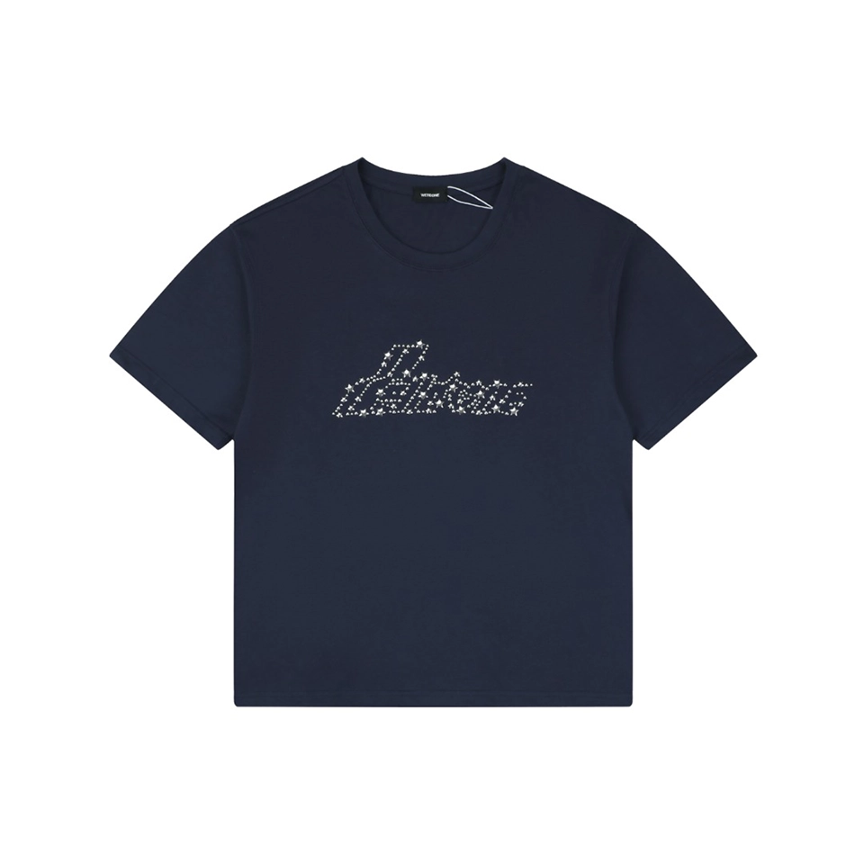 We11done Cross Chain Logo Graphic T-Shirt Navy Front view