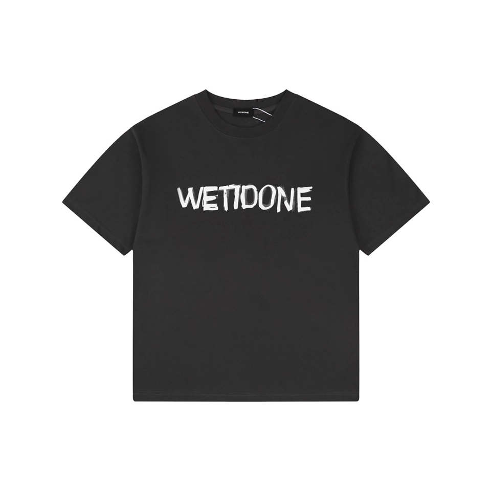 We11done Graffiti Brush Logo Print T-Shirt Black Front view
