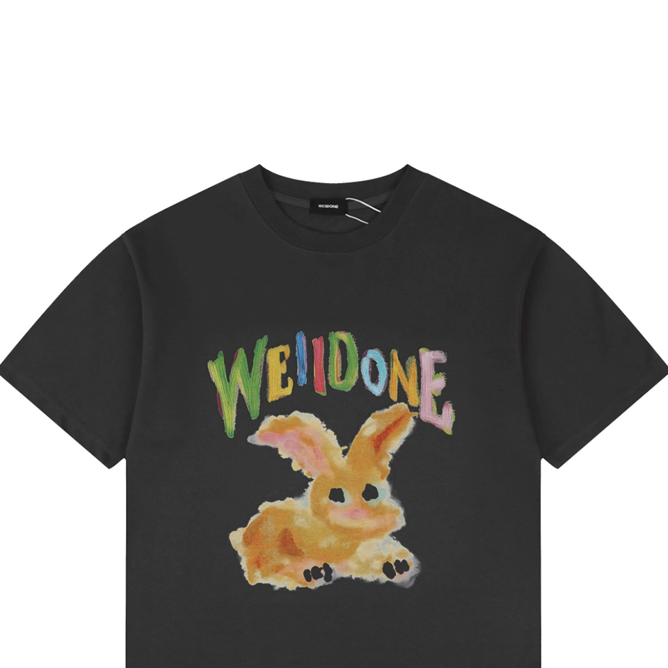 We11done Rainbow Graffiti Bunny Graphic T-Shirt Grey