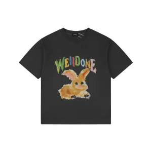 We11done Rainbow Graffiti Bunny Graphic T-Shirt Grey Front view