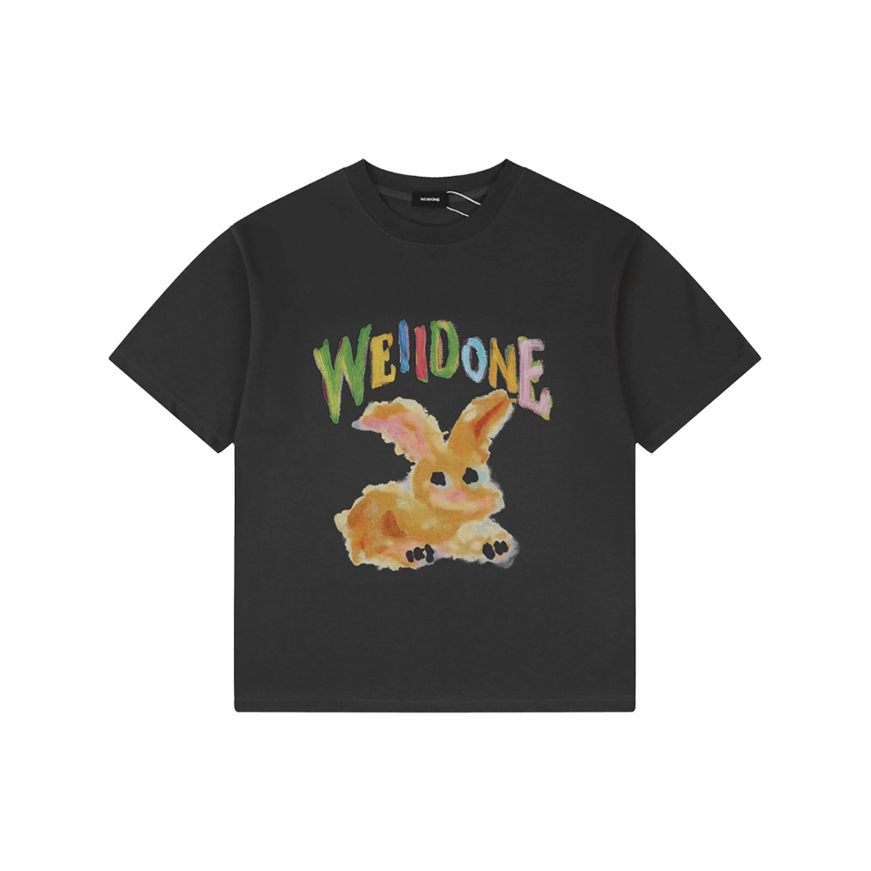 We11done Rainbow Graffiti Bunny Graphic T-Shirt Grey Front view