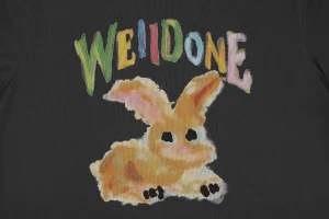 We11done Rainbow Graffiti Bunny Graphic T-Shirt Grey Front Print
