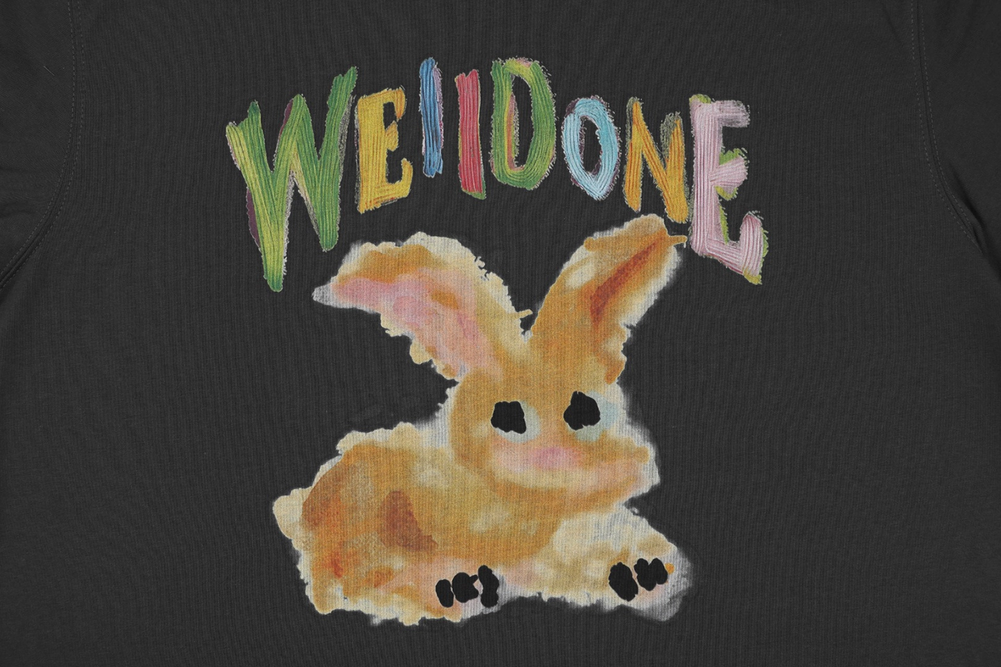 We11done Rainbow Graffiti Bunny Graphic T-Shirt Grey Front Print