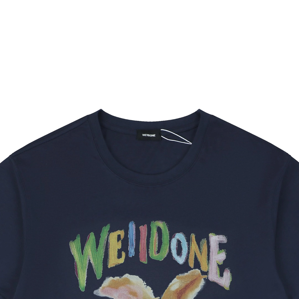 We11done Rainbow Graffiti Bunny Graphic T-Shirt Navy