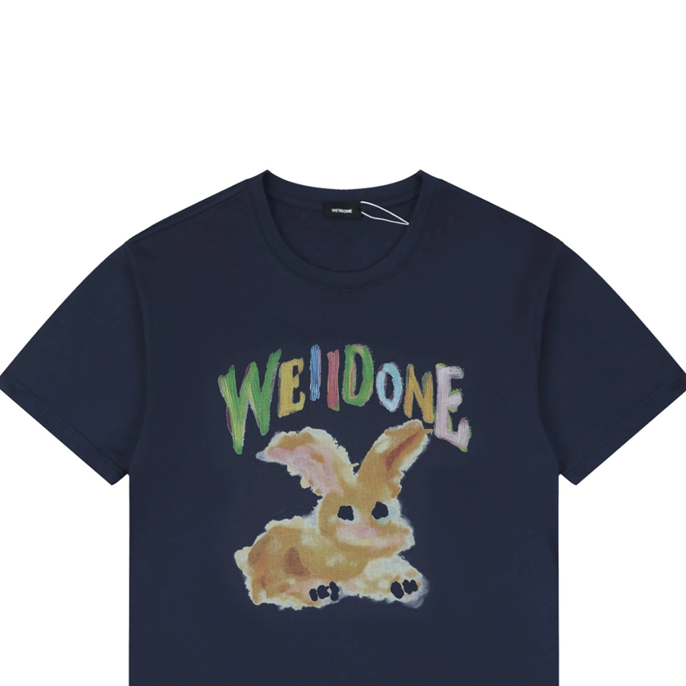 We11done Rainbow Graffiti Bunny Graphic T-Shirt Navy