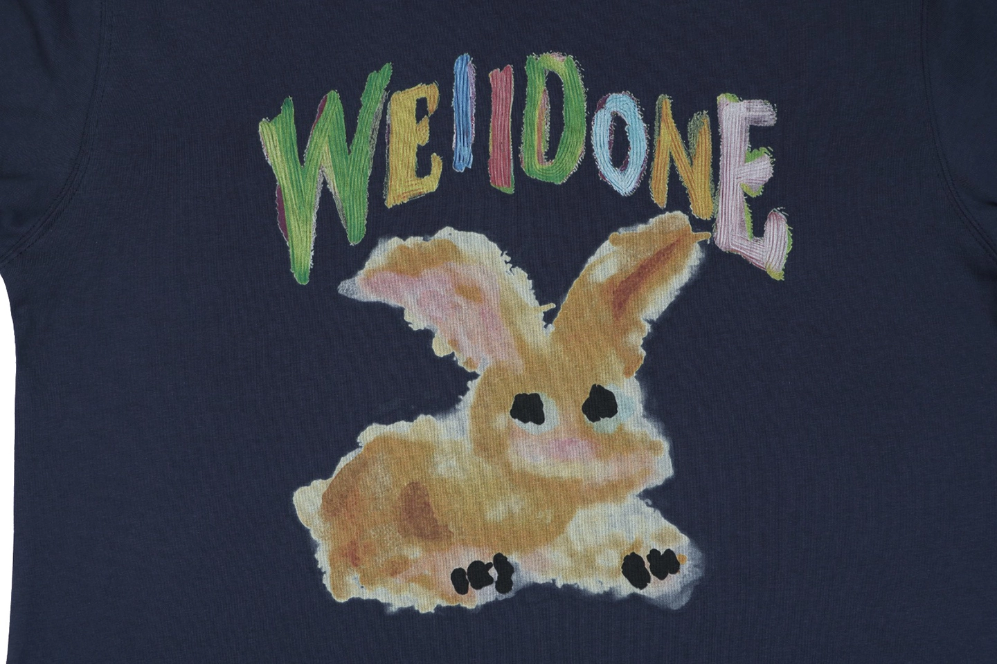 We11done Rainbow Graffiti Bunny Graphic T-Shirt Navy Front Print