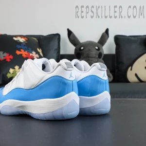 Air Jordan 11 Low heel detail with Jumpman embroidery and blue patent leather
