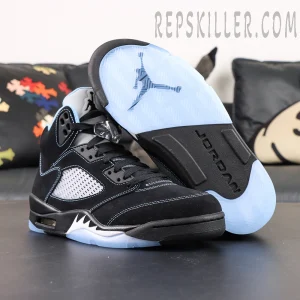 Air Jordan 5 outsole view with icy translucent sole and JORDAN branding