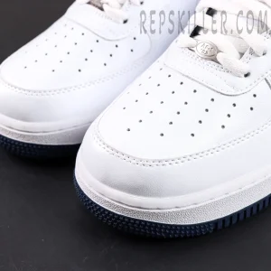 Air Force 1 toe box detail with perforations and AF1 lace dubrae