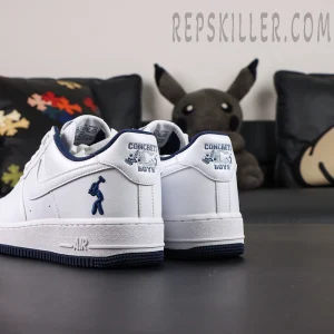 Air Force 1 rear side detail showing embroidered graphic and AIR midsole text