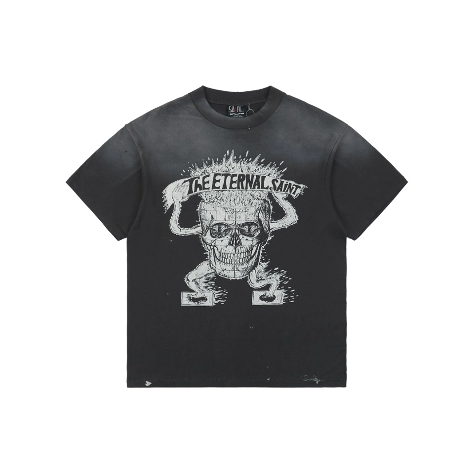 Saint Michael Skull Beetle Vintage Washed Distressed Print T-Shirt Front view